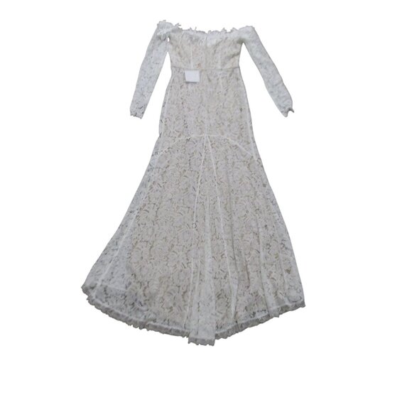 LULU'S White Stretch Lace Maxi Dress Size S-M Off Shoulder Long Sleeve Wedding - Picture 9 of 14